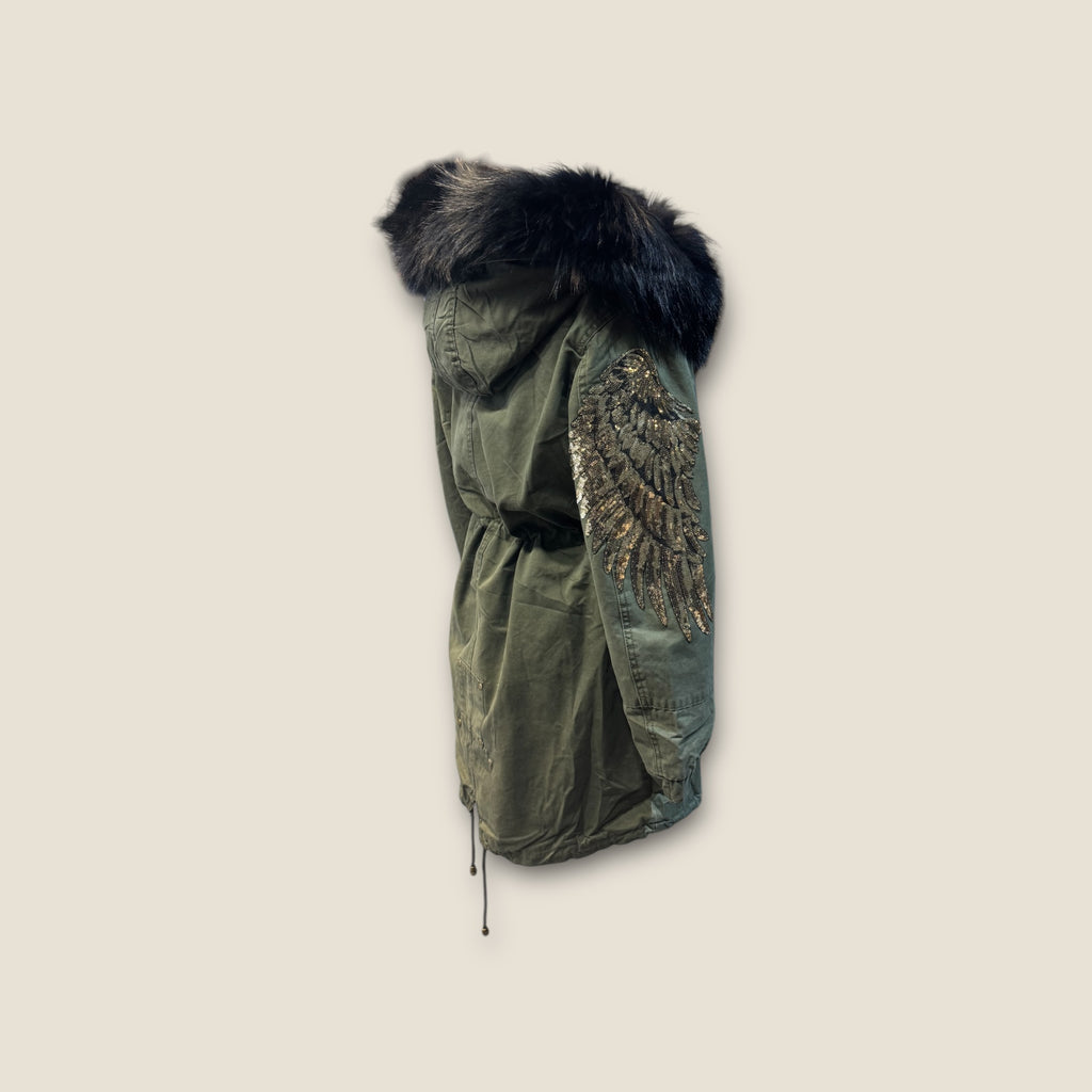 Parka 2 en 1 con alas de lentejuelas