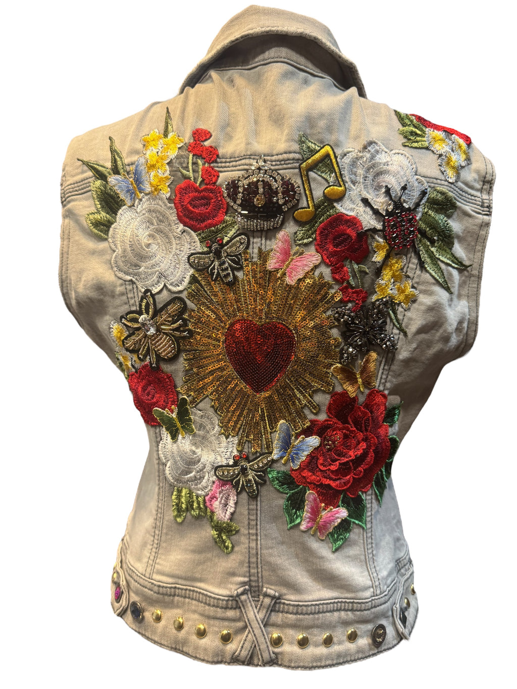 Chaleco Vaquero con flores y sagrado corazón