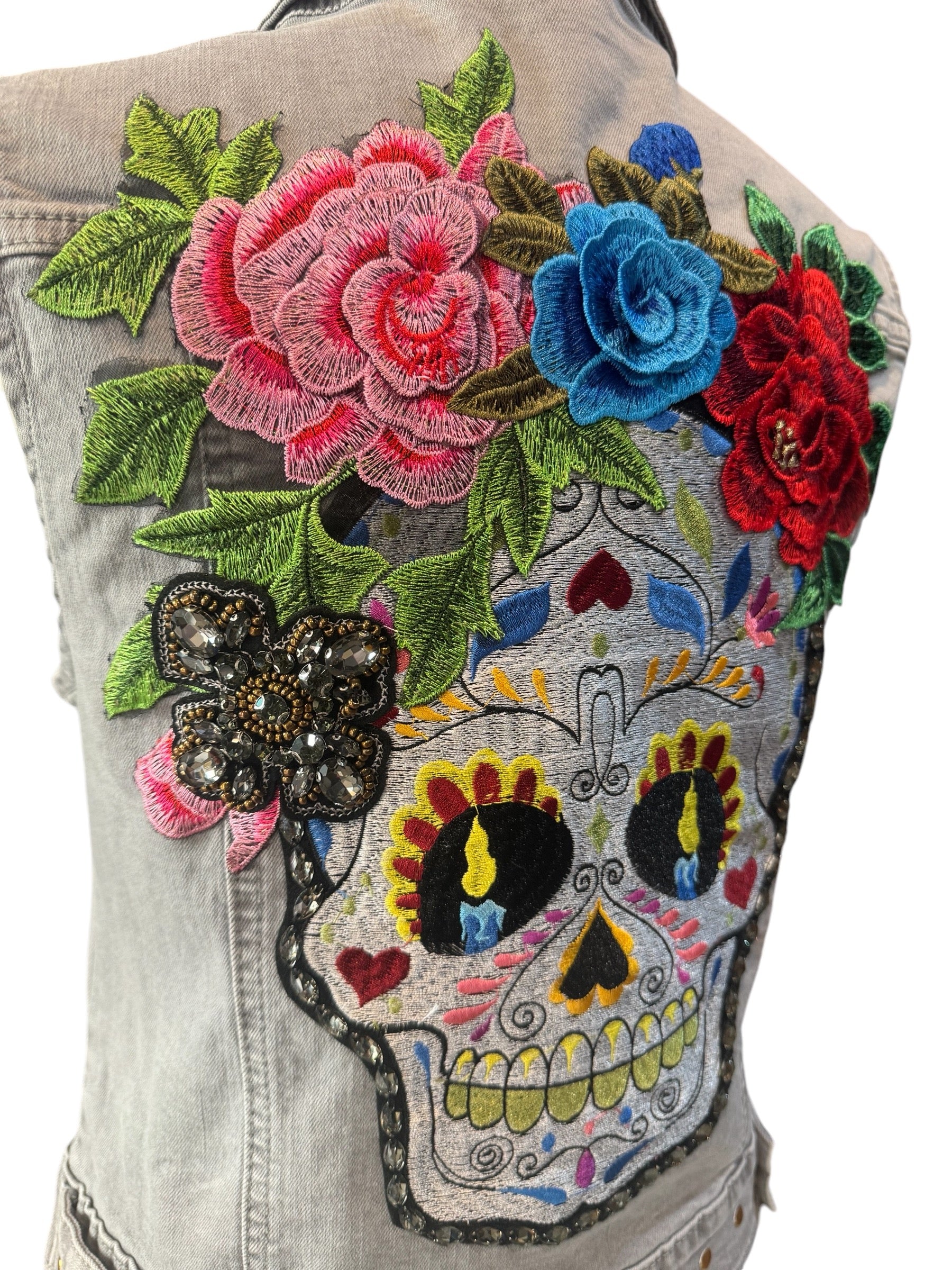 Chaleco calavera catrina con flores