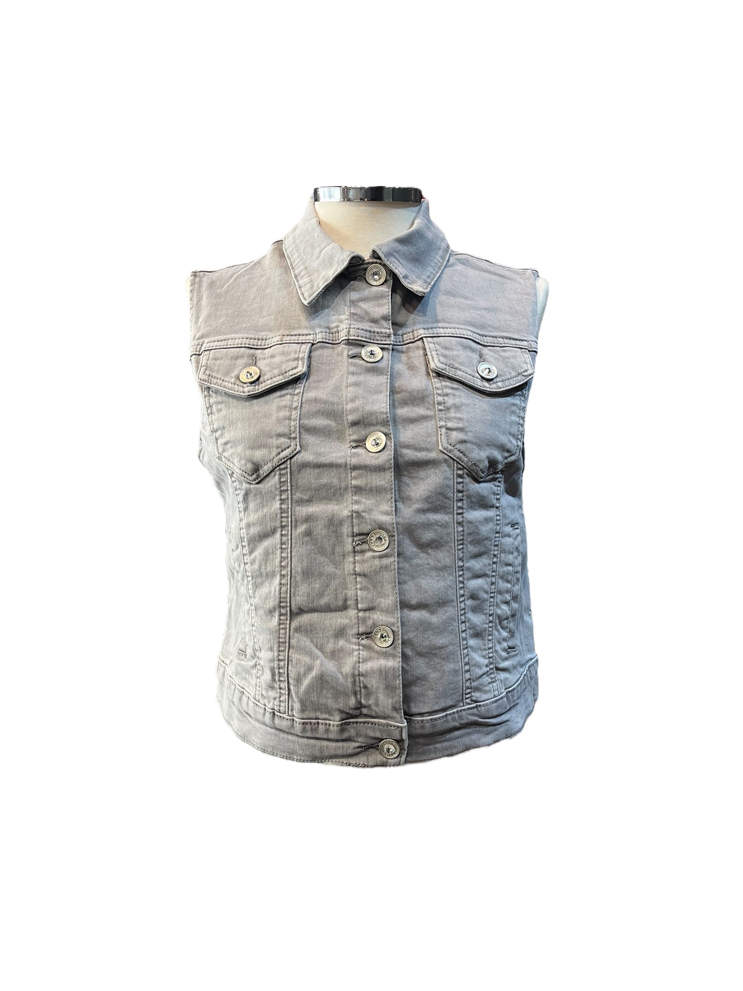 Chaleco vaquero gris con alas y corazón
