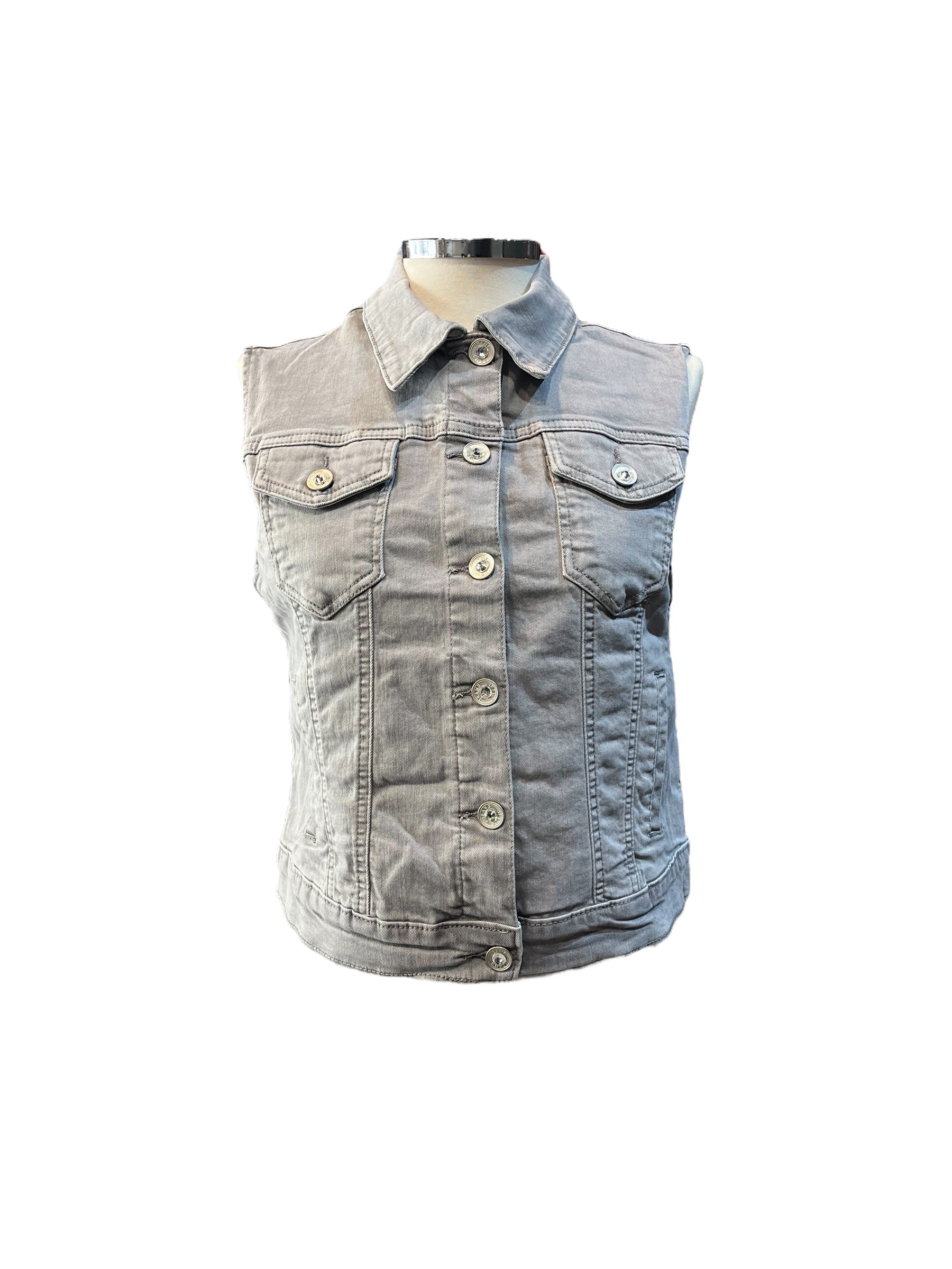 Chaleco vaquero gris con alas y corazón