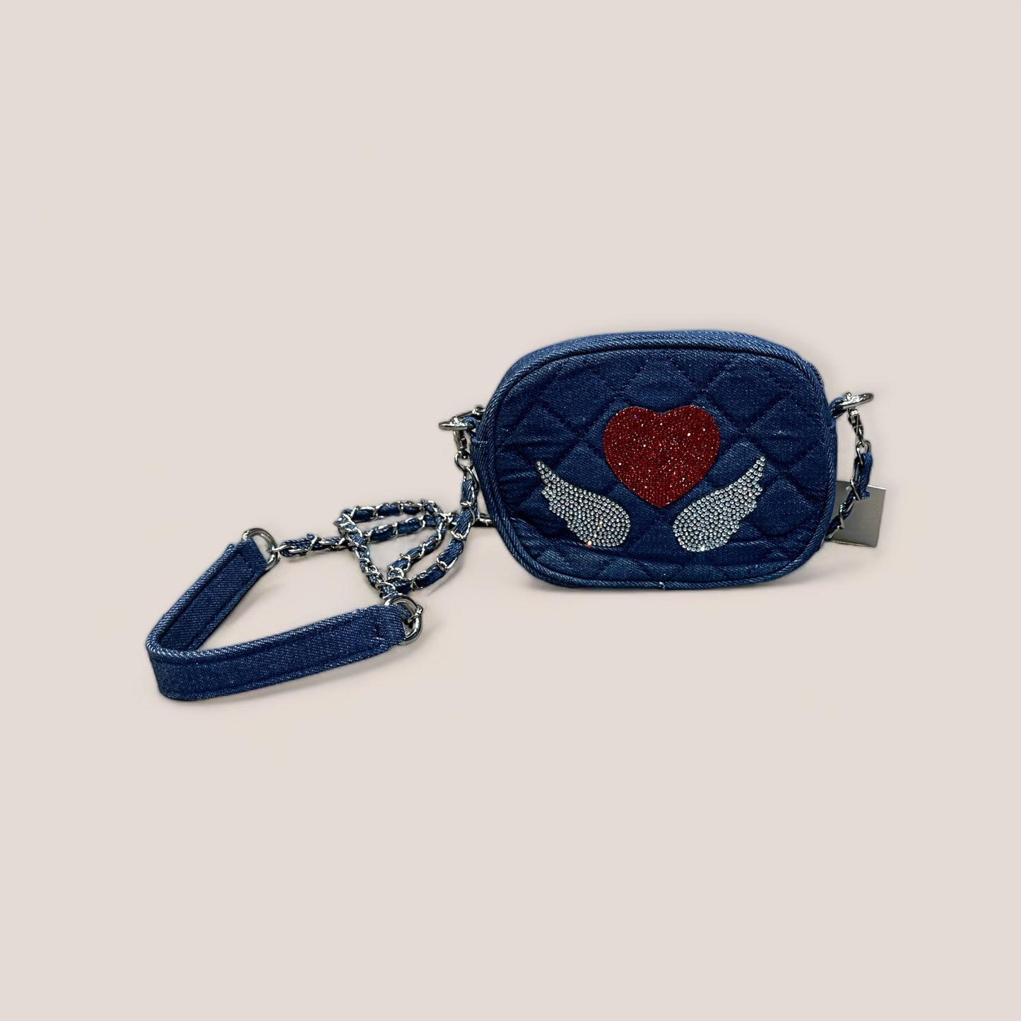 Bolso vaquero bandolera con corazon y alas strass