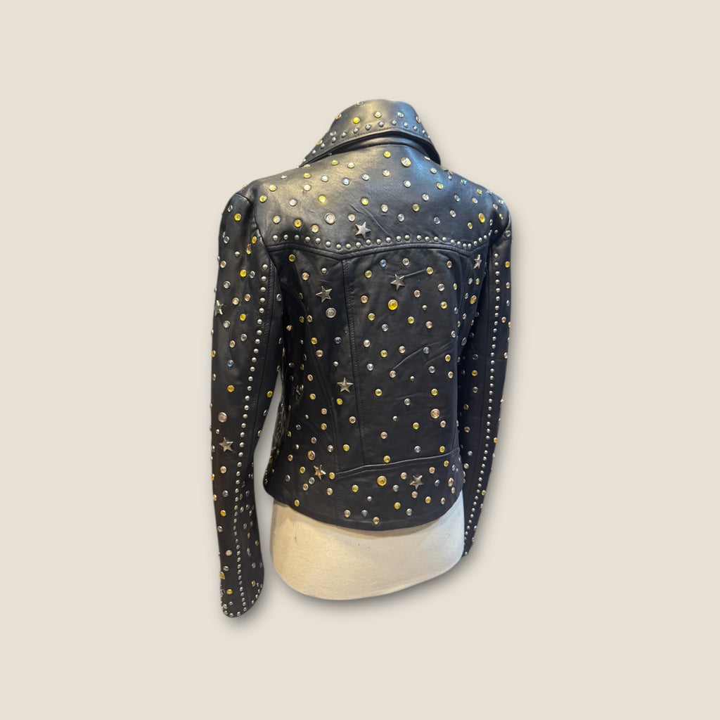 Biker piel con Remaches y tachuelas strass