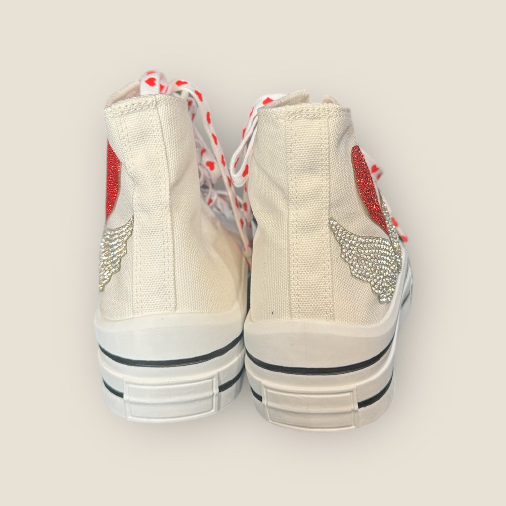 Zapatillas de lona con corazon y alas de strass