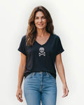 Camiseta V Calavera Strass