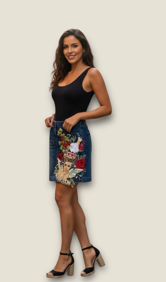 Falda vaquera ángel y flores