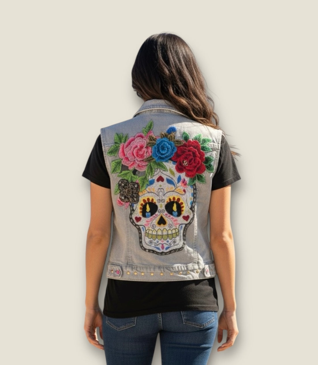 Chaleco calavera catrina con flores