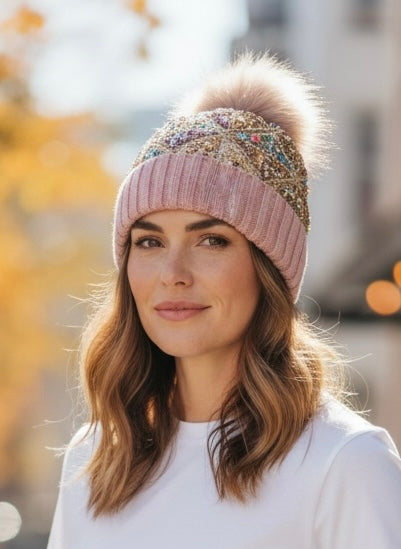 Gorro pompón lentejuelas
