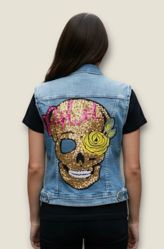 Chaleco vaquero calavera oro