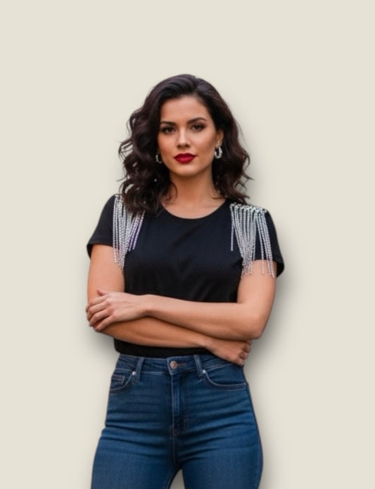 Camiseta hombreras pedrería