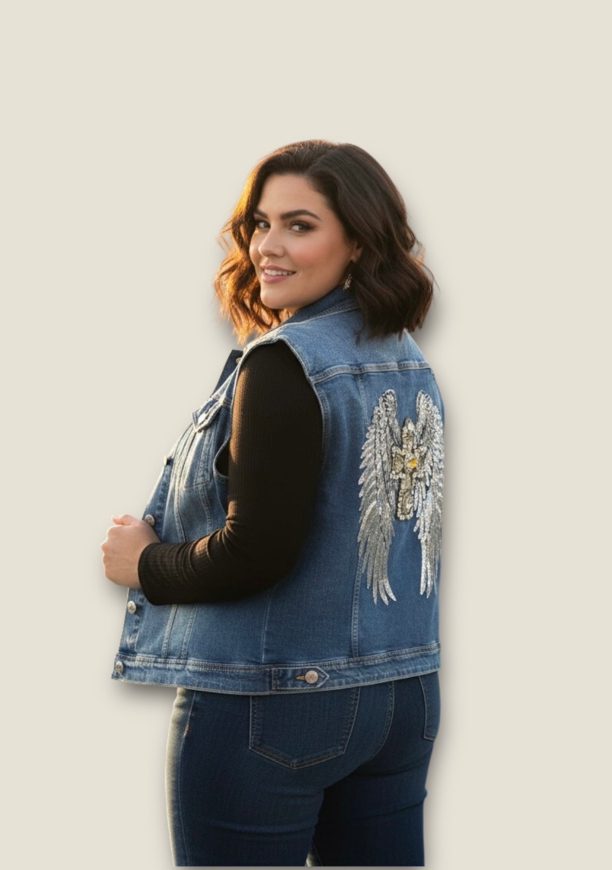 Chaleco vaquero alas y cruz de pedrería