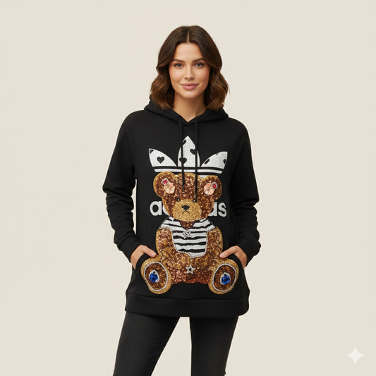 Sudadera capucha negra con osito