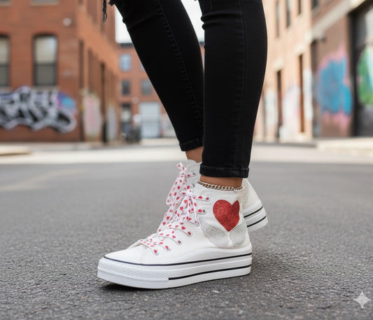Zapatillas de lona con corazon y alas de strass