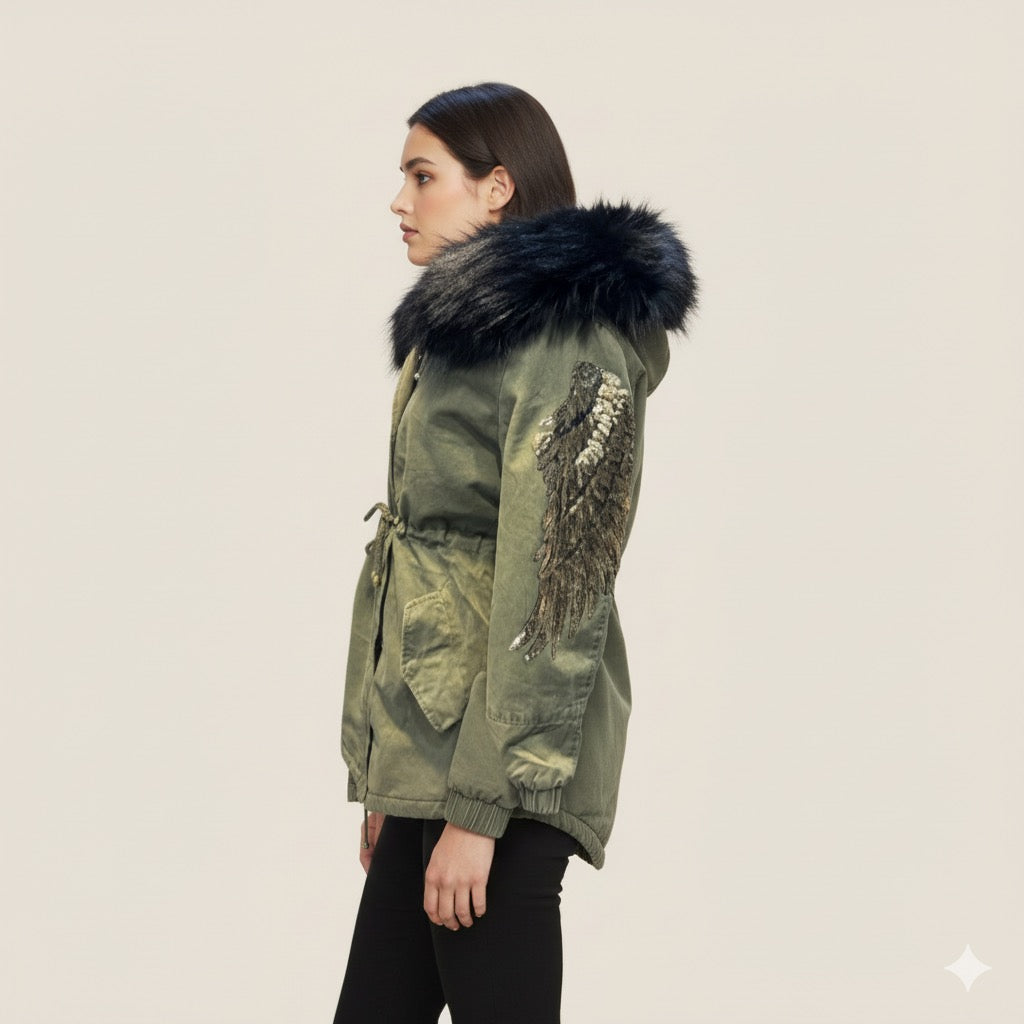 Parka 2 en 1 con alas de lentejuelas