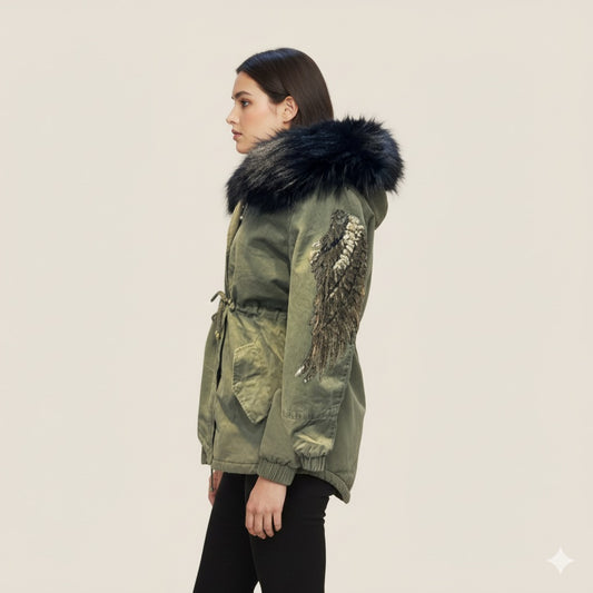 Parka 2 en 1 con alas de lentejuelas