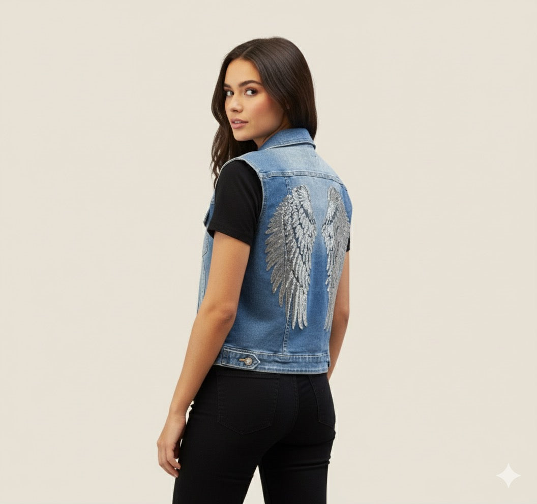 Chaleco vaquero alas lentejuelas