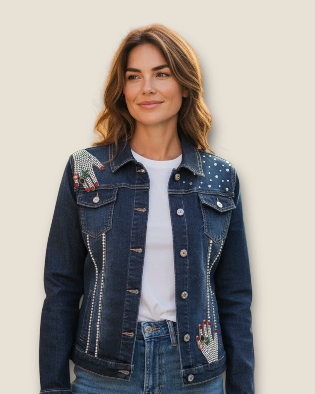 Chaqueta vaquera manos pedrería