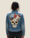 Chaqueta calavera catrina con flores y pedreria