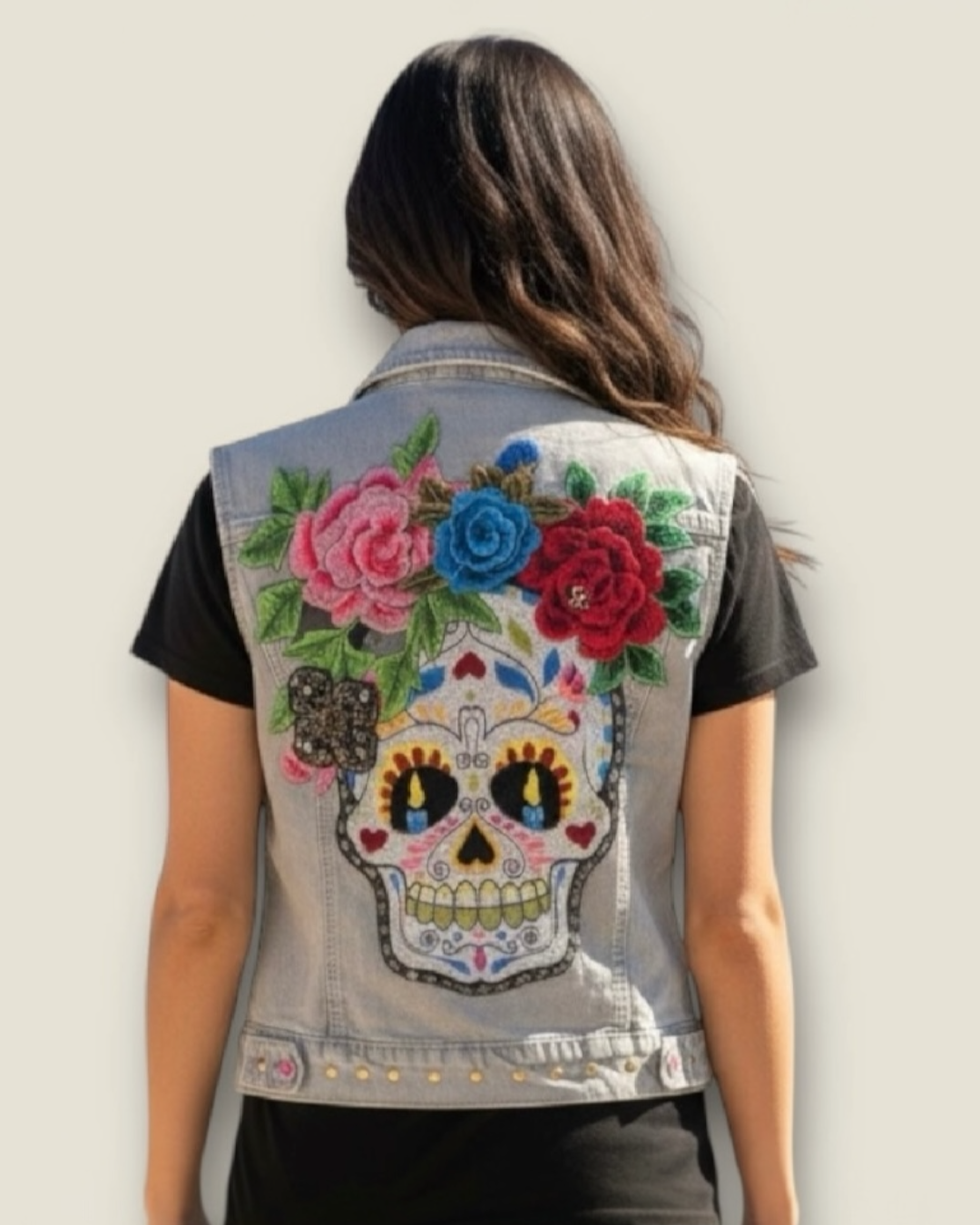 Chaleco calavera catrina con flores