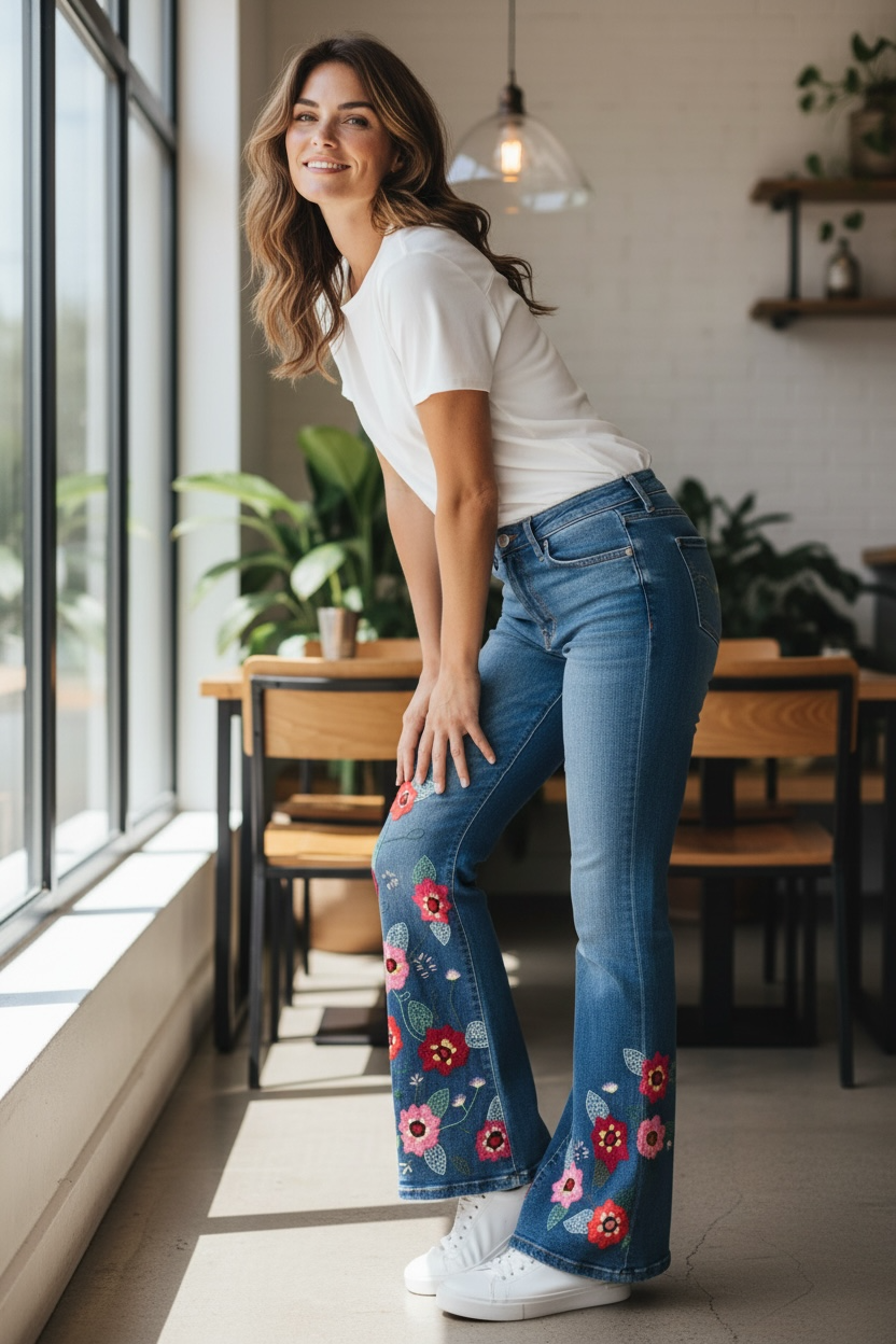 Pantalón bordado artesanalmente con flores