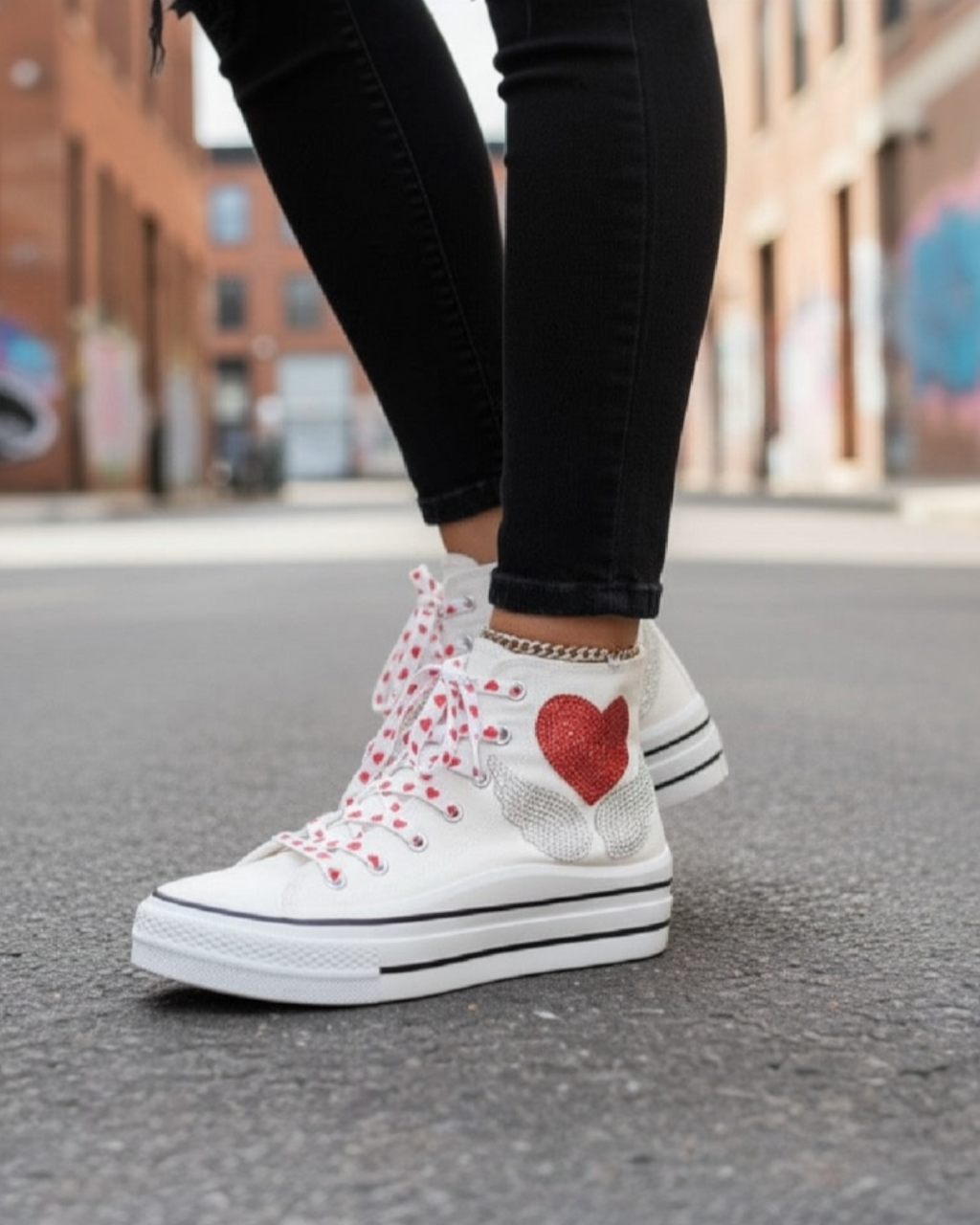 Zapatillas de lona con corazon y alas de strass