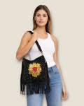 Bolso bandolera ante con flecos y corazón de pedreria