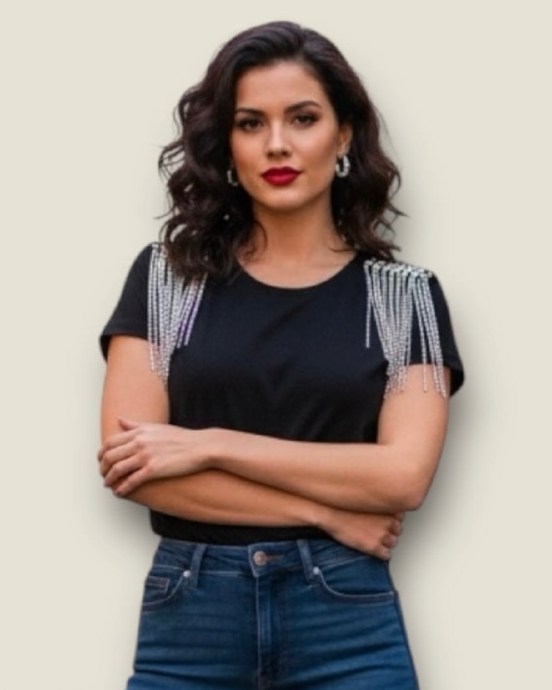 Camiseta hombreras pedrería