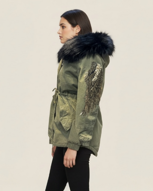 Parka 2 en 1 con alas de lentejuelas