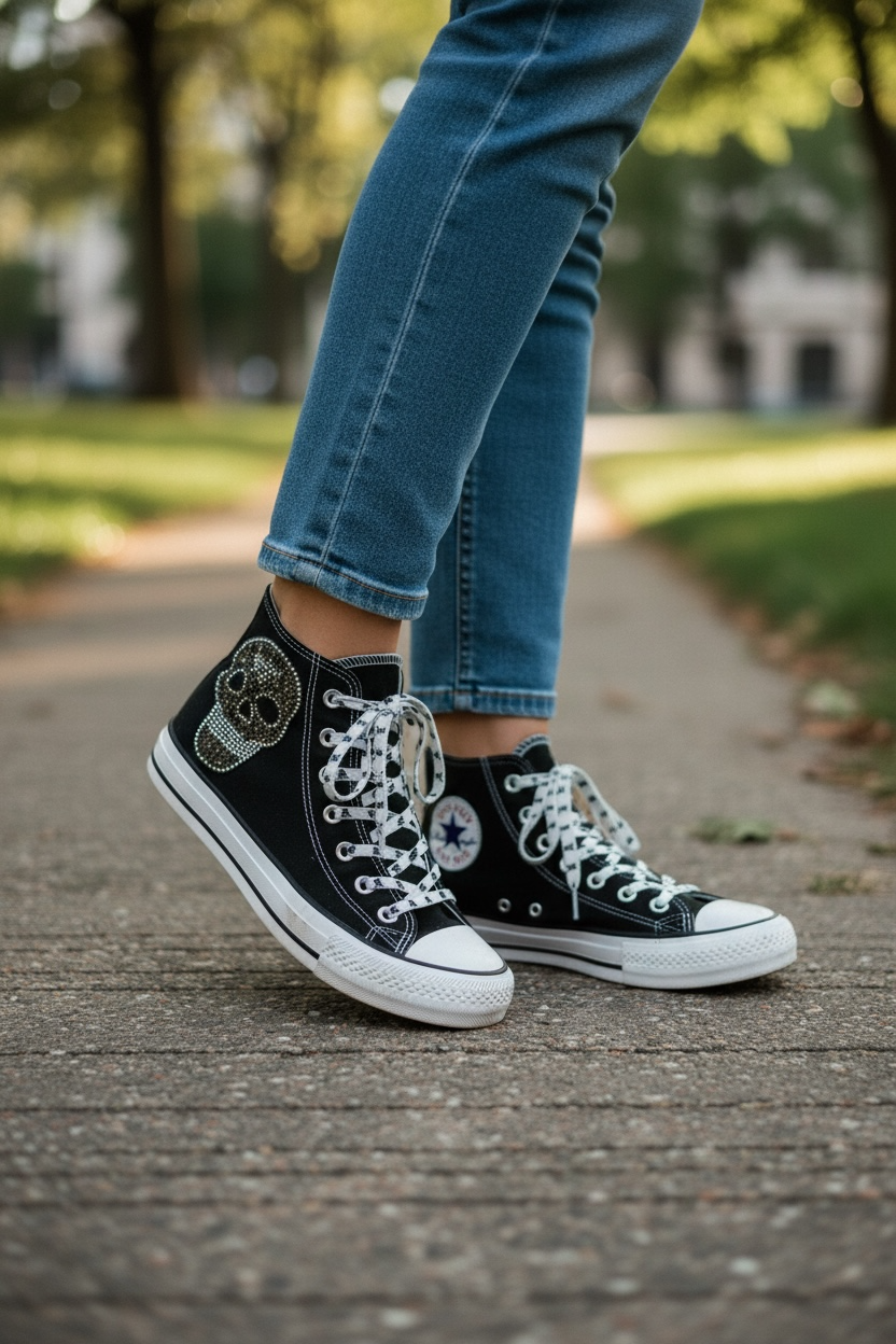 Zapatillas de lona con calavera de strass