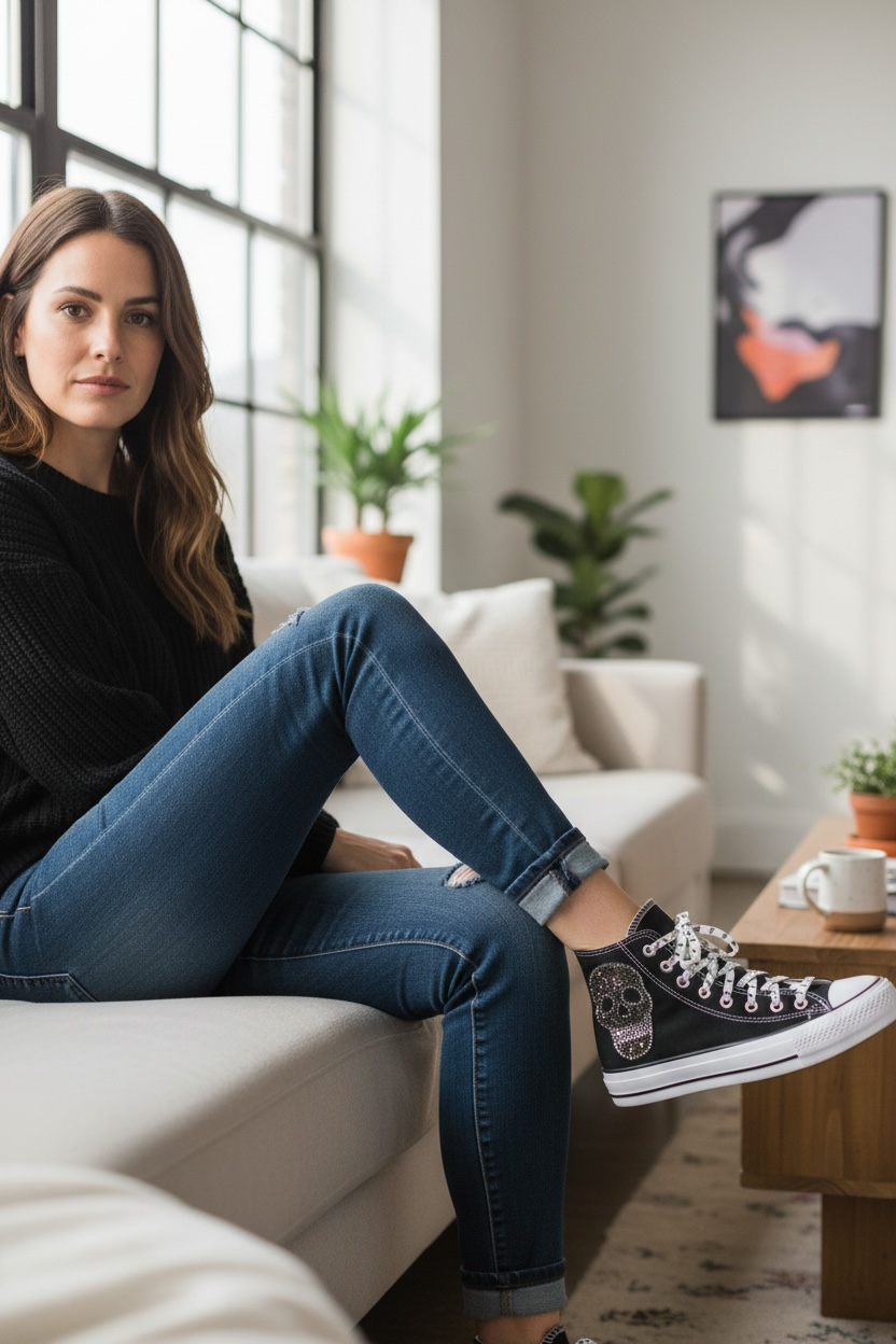 Zapatillas de lona con calavera de strass