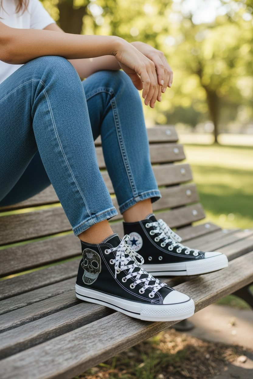 Zapatillas de lona con calavera de strass