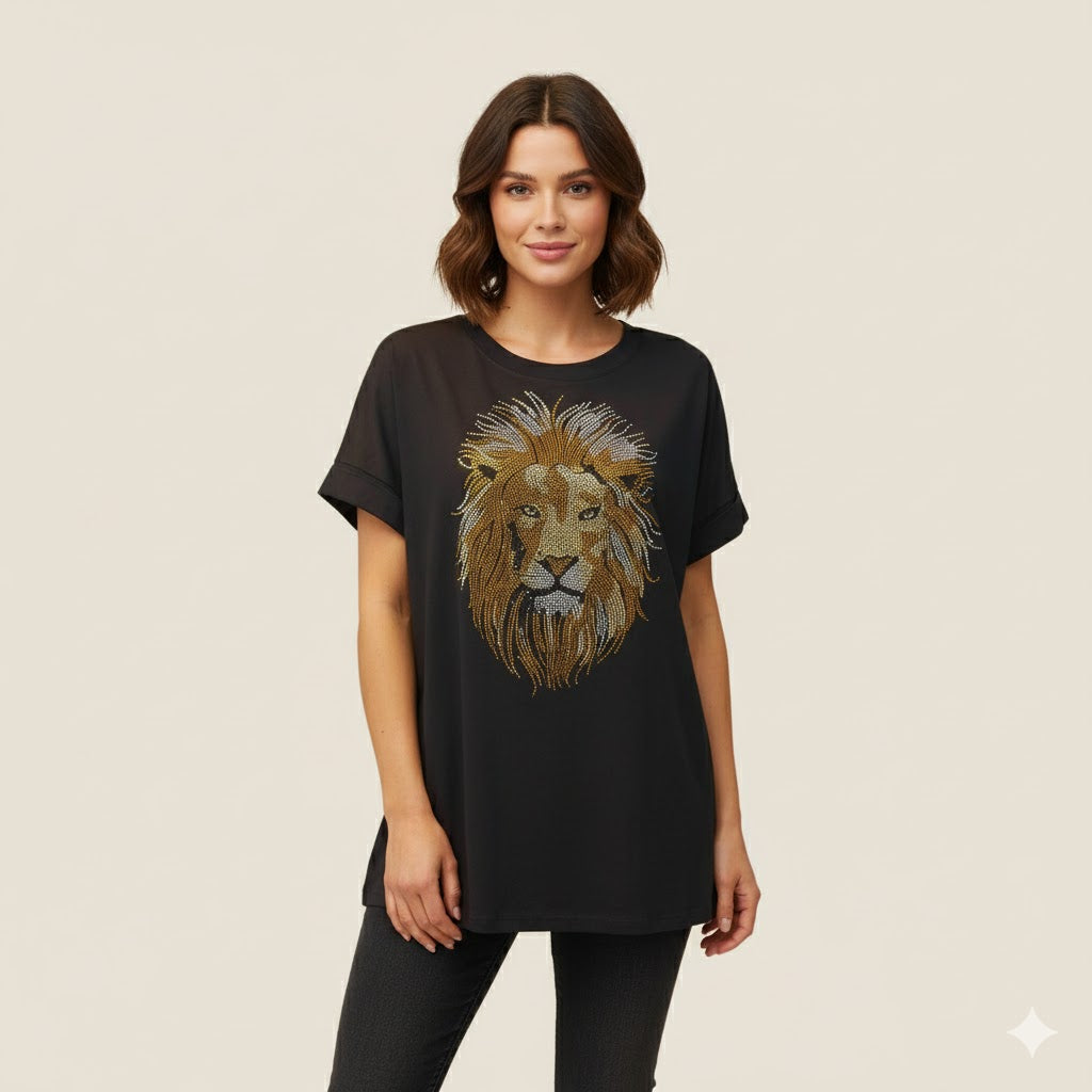 Camiseta león strass